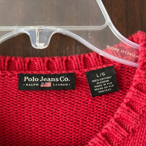 Vintage Polo Jeans Co Ralph Lauren Knit Sweater American Flag red Size Small - Picture 4 of 8